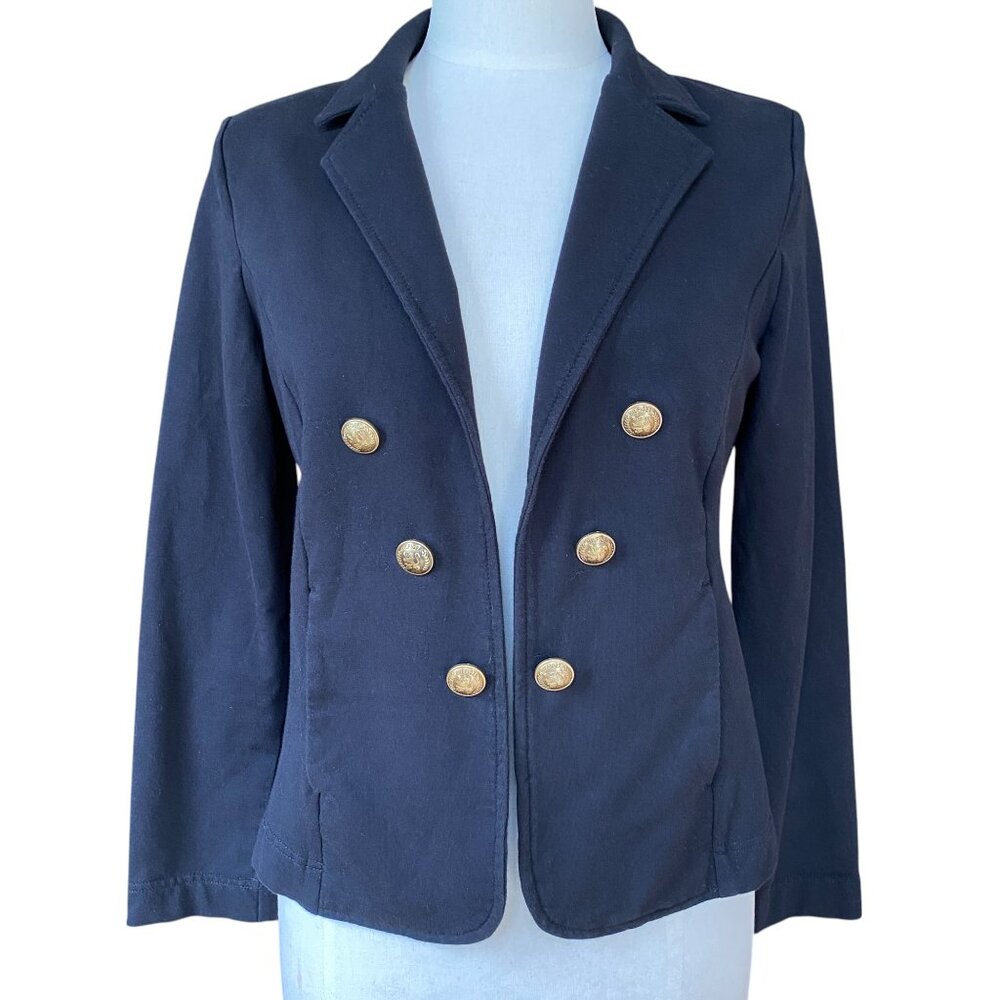 Tommy Hilfiger Navy Double Breasted Blazer Gold Crest Button Old Money Preppy-S